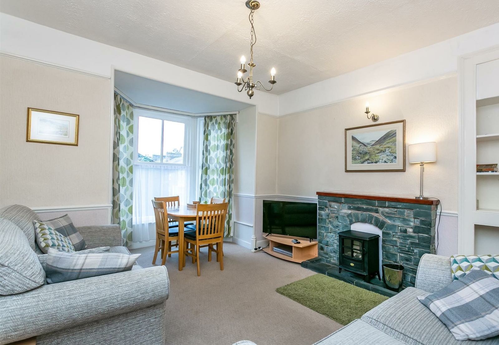 Guest lounge with slate fireplace